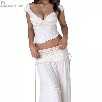 Secret Jam женский летний сексуальный костюм с топом и юбкой с v-образным вырезом