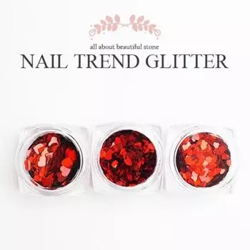 Secret M Trend Red Heart Glitter 3 размера Пудра для ногтей Блеск для ногтей Камень/детали, 1 шт., Red Heart Glitter 2,5 мм