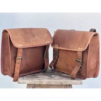 Седельные сумки для мотоцикла, 2 боковых кожаных боковых мешочка, седельные кофры, 2 сумки 11 x 9 x 4 in коричневый