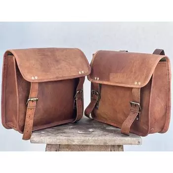 Седельные сумки для мотоцикла, 2 боковых кожаных боковых мешочка, седельные кофры, 2 сумки 9 x 11 x 4 in коричневый
