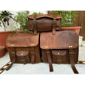 Седельные сумки Мотоциклетные боковые 3 сумки Кожаные кофры 3 сумки (2 больших + 1 маленький) коричневый