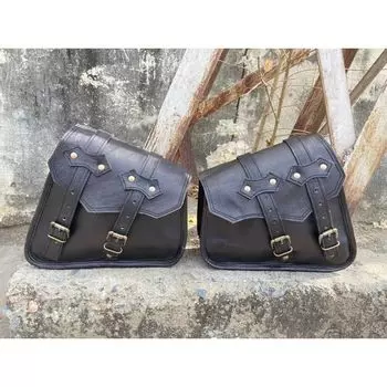 Седельные сумки, седельные кофры для мотоцикла, 3 сумки, боковая сумка, черная кожаная сумка чёрный
