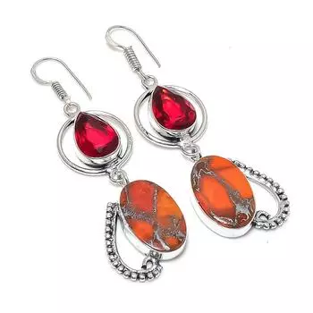 Sediment Jasper, Garnet Handmade 925 Sterling Silver Jewelry Earring 2.76 c1p35