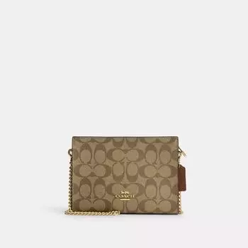 Седло через плечо Coach Slim из канвы Signature цвета хаки золотистого цвета 2