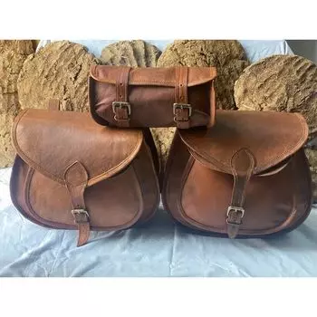 Седло мотоцикла, 3 боковые сумки, винтажная кожаная сумка для инструментов с поворотным рычагом коричневый