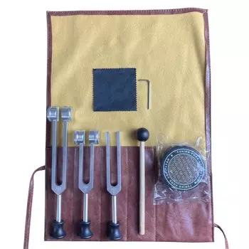[Sedona Magic] Trinity Awakening Perfect Set of 3 Silver Tuners (128Hz, 256Hz, 512Hz), Activator, Leather Case, Sound Healing Set for Balancing Body,