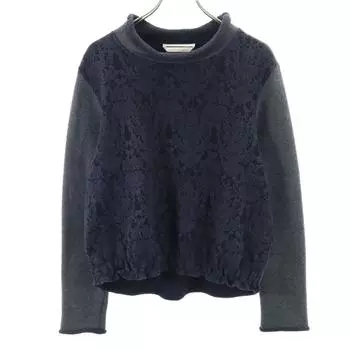 SEE BY CHLOE Свитер из хлопкового трикотажа с длинным рукавом XS Серый x темно-синий Женский Б/у