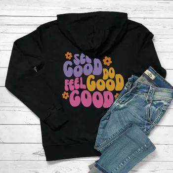 See Good Do Good Feel Good Толстовки с принтом на спине Позитивные высказывания Модная толстовка с капюшоном Женская повседневная хлопковая толстовка с капюшоном Tumblr S белый