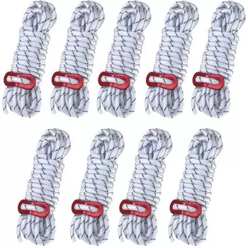 Seekdem Guy Rope 5mm Width 4m Length Set of 9 Aluminum with Flexible Metal Fittings Reflective Material Paracord Tent Rope Guyline Tarp Rope White
