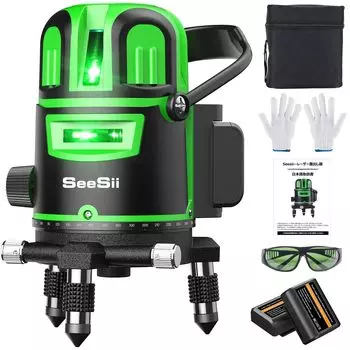 Seesii Laser 5 Зеленый лазер Большой прямоугольный маркировочный лазер включает в себя 2 автоматических корректирующих приемника чернил для использования маркера, линий, уровня, 4-направленного
