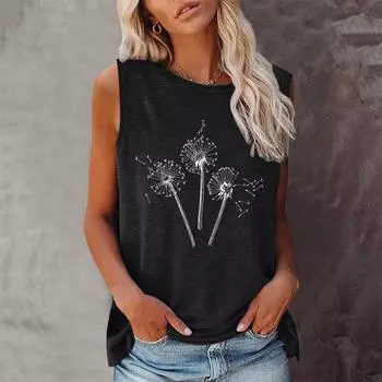 Seeyoushy 2023 Лето Новая женская футболка без рукавов с круглым вырезом и цветочным принтом Женская одежда Тренд Y2K Женский топ Ropa Para Mujer S