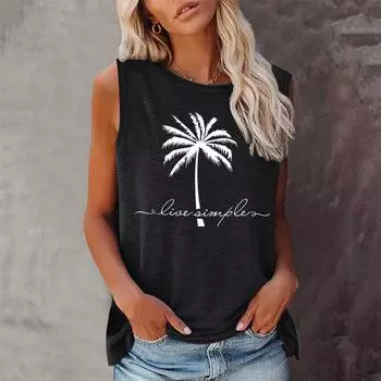 Seeyoushy Coconut Printing 2023 Новая летняя мода в стиле Харадзюку с круглым вырезом женская футболка без рукавов футболка Camisetas блузка S