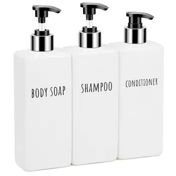 Segbeauty дозатор для шампуня, многоразовые бутылки, набор из 3 штук, 500 мл, белый, квадратный контейнер, большая емкость, стильный, герметичный, простая установка