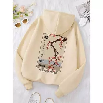 Сегодня Завтра Фестиваль цветов в Токио Толстовка Мужчины Женщины Повседневный Теплые Толстовки Модная Свободная Одежда Флисовый Пуловер Толстовка Пара S чёрный