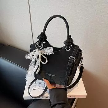 Сегодняшние популярные сумки, новые летние текстурные нишевые наплечные сумки, универсальные сумки-мессенджеры, сумки-ведра чёрный