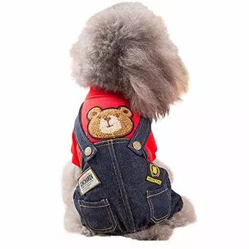 SEHOO Dog Cute Pet Denim Combinell для маленьких и средних размеров Популярная одежда, Осень/Зима, Одежда, Парка, Пальто, Собаки, Собаки, (Красный, С)
