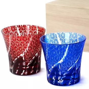 SEIDO Kiriko Glass Pair Rocks Old Shochu Made in High Quality Paulownia 240ml Set, Glass, Glass, Glass, Japan, Box, (Chrysanthemum Tsunagi)