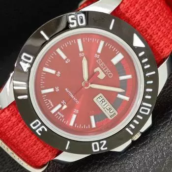 SEIKO 5 АВТОМАТИЧЕСКИЕ ВОССТАНОВЛЕННЫЕ 6309A ЯПОНИЯ МУЖСКИЕ НАРУЧНЫЕ ЧАСЫ С КРАСНЫМ ЦИФЕРБЛАТОМ a426514-2 RL-a426514