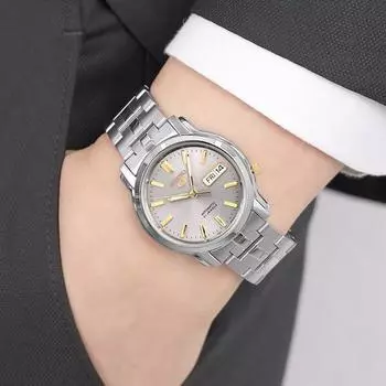 Seiko 5 Автоматические мужские аналоговые металлические наручные часы Combi Day Date серого золота