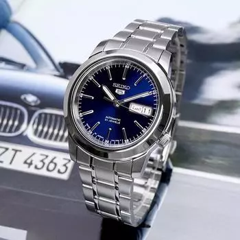 Seiko 5 автоматические японские стильные мужские металлические часы с синей пластиной SNKE51J1