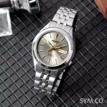 Seiko 5 Мужские автоматические комбинированные металлические часы Day-Date серого золота