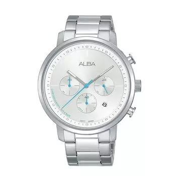 SEIKO ALBA AT3D57X1 хронограф PRESIGE кварцевые деловые аналоговые дата календарь серебристо-голубые светло-голубые часы из нержавеющей стали с ремешком и браслетом для мужчин