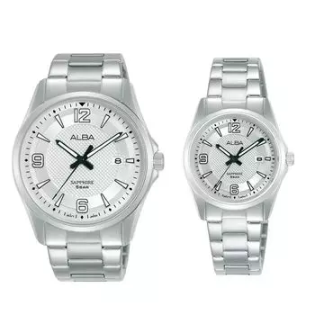 SEIKO ALBA Seiko Alba Pair Watch Серебряные кварцевые аналоговые часы с календарем и датой из нержавеющей стали для мужчин и женщин Японский механизм Бизнес-часы