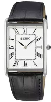 [Seiko] Часы SEIKO мужские квадратные кварцевые SWR049 с белым циферблатом и черным кожаным ремешком [Товар]