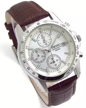 SEIKO Chronograph Watch Genuine Leather Belt Set Officially Distributed by Seiko Domestic Product White Deep Brown SND363P1-DB [Parallel Import]