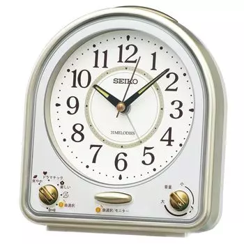 Seiko Clock Alarm Clock Настольные часы Аналоговые 31 песня Мелодия будильника Свет Золото Белый Перламутр 139 x 126 x 70 мм QM750G Перламутр/Частичный