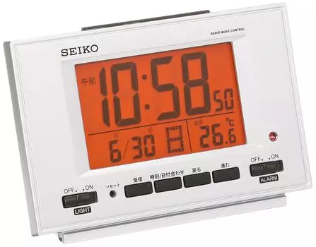 Seiko Clock Alarm Clock Radio Digital Automatic Lighting Calendar Temperature Display Silver Metallic SQ780S SEIKO