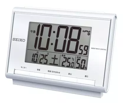 Seiko Clock Alarm Clock Radio Digital Calendar Temperature Humidity Display White Pearl SQ698S SEIKO