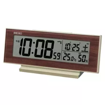 Часы-будильник Seiko настольные с естественным радиоприемником, цифровая влажность, всегда видимая, светло-золотистая, немного дерева, 82 x 206 x 51 мм SQ325B Часы, Часы, Часы,