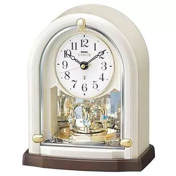 SEIKO CLOCK EMBLEM Emblem Radio Wave Table Clock HW593W Rotating Ornament Crystal White Pearl Analog (Seiko Clock)