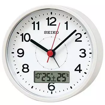 Seiko Clock Настольные часы Будильник Дисплей температуры Аналоговый дисплей температуры Календарь Белый перламутровый корпус Размер: 9,9 x 9,9 x 5,6 см KR333W
