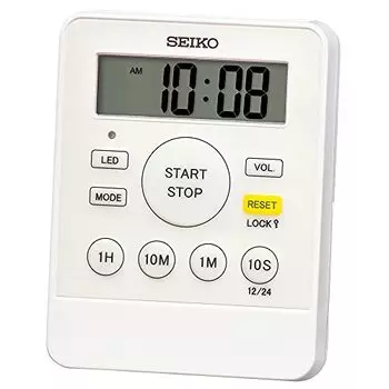 Seiko Clock Настольные часы Будильник Цифровой таймер До 9 часов 59 минут 50 секунд (обратный отсчет) Водонепроницаемый Размер корпуса: 8,3 х 6,4 х 2 см MT718W