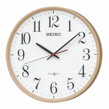 Seiko Clock Wall Clock Natural Satellite Radio Analog Space Link Light Brown Wood Grain Body Diameter x GP220A Size 30.9 5.2cm