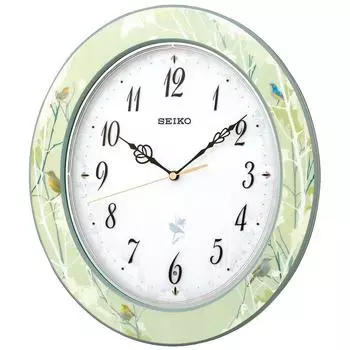 Seiko Clock Wall Clock Nature Sound 12 Types Radio Analog Time Signal Switchable Light Green Pattern Glossy RX214M SEIKO