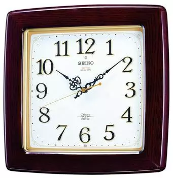 Seiko Clock Wall Clock Radio Analog Time Selectable Chime Strike Square Wooden Frame Brown Wood RX211B &