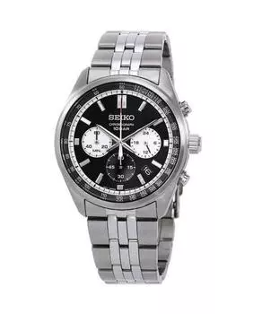 Seiko Кварцевые мужские часы из нержавеющей стали с черным циферблатом SSB429P1 100M с хронографом чёрный