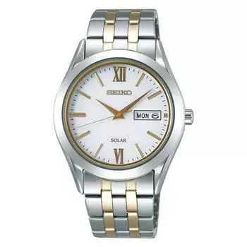 Seiko мужские SBPX085 (SPIRIT Solar Мужские) Круглые часы из серебристой нержавеющей стали, аналоговые