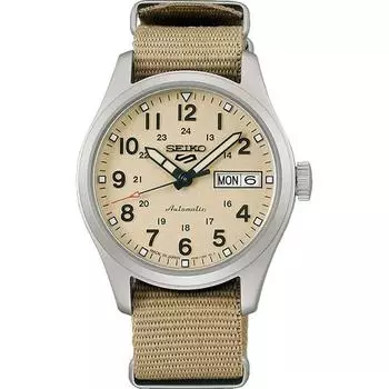 Seiko мужские SBSA199 (5SPORTS Field Sports Style Mechanical Mens Nylon Band) Круглые часы бежевые