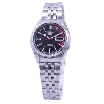 Seiko мужские SNK375J1 (Seiko5 Черный циферблат Мужские) Круглые часы из серебристой нержавеющей стали, аналоговые