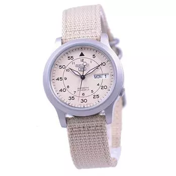 Seiko мужские SNK803K2 (Seiko5 Military бежевый циферблат бежевый ремень) Круглые часы бежевые из нержавеющей стали аналоговые
