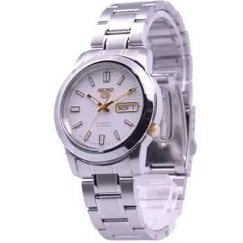 Seiko мужские SNKK07J1 (Seiko5 Мужские) Круглые часы из серебристой нержавеющей стали, аналоговые