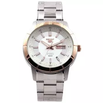 Seiko мужские SNKN56K1 (Seiko5 SS браслет PG безель WH) Круглые часы серебряные аналоговые