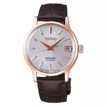 SEIKO Presage Cocktail Time Автоматические женские часы с циферблатом в виде солнечных лучей из розового золота SRP852J1 / SRRY028