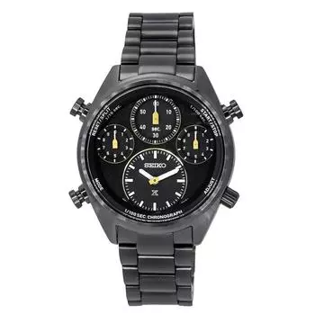 Seiko Prospex Speedtimer Limited Edition Хронограф из нержавеющей стали с черным циферблатом и солнечной батареей SFJ007P1 100M Мужские часы чёрный