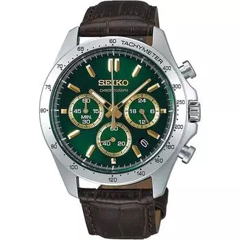 [Seiko] SEIKO 15 секунд хронограф кварцевые часы мужские SBTR017 зеленый коричневый кожа