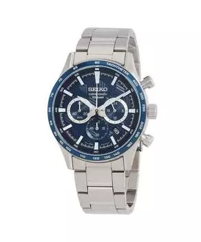 Seiko Sports Chronograph Кварцевые мужские часы из нержавеющей стали с синим циферблатом SSB445P1 100M